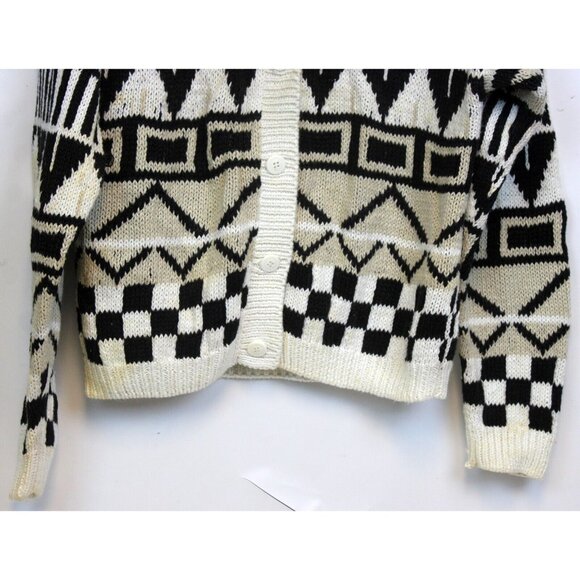 VG 90s D.D. Sloane Sweater Cardigan sz S Black White Fashion Warm Hand Knit - Picture 4 of 10